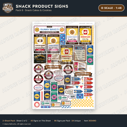 Alpine Railworks 30349O O Scale Snack Product Signs - Snack Cakes