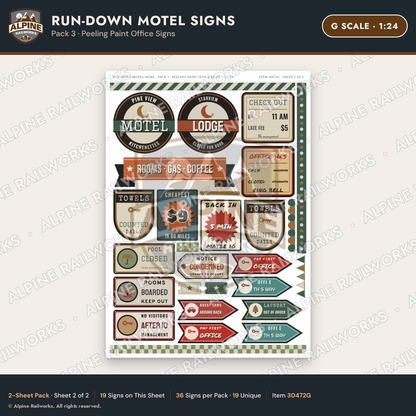 Alpine Railworks 30472G G Scale Run-Down Motel Signs