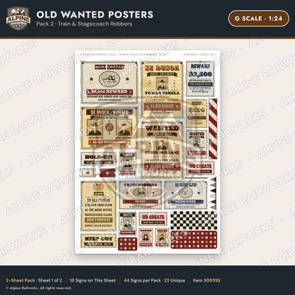 Alpine Railworks 30051G G Scale Old Wanted Posters - Train