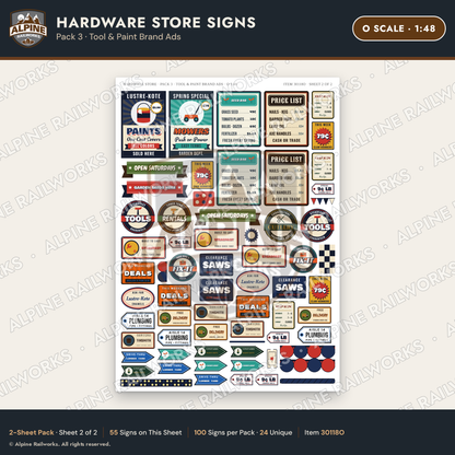 Alpine Railworks 30118O O Scale Hardware Store Signs - Tool