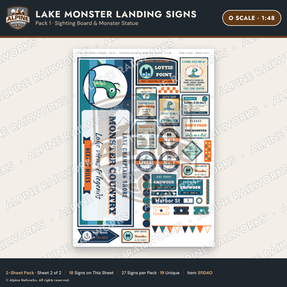 Alpine Railworks 31104O O Scale Roadside Signs - Lake Monster