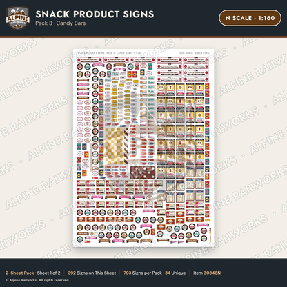 Alpine Railworks 30346N N Scale Snack Product Signs - Candy Bars