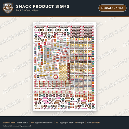 Alpine Railworks 30346N N Scale Snack Product Signs - Candy Bars