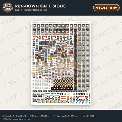 Alpine Railworks 30480N N Scale Run-Down Cafe Signs