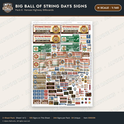 Alpine Railworks 30833N N Scale Roadside Signs - Giant Ball of Twine
