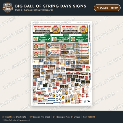 Alpine Railworks 30833N N Scale Roadside Signs - Giant Ball of Twine