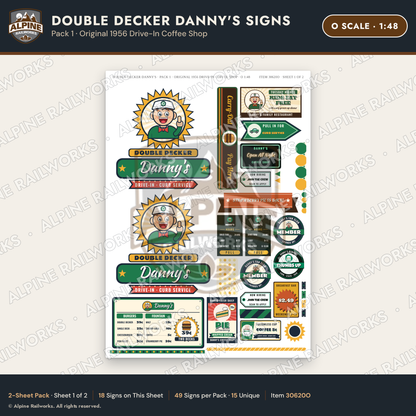 Alpine Railworks 30620O O Scale Restaurant Signs - Family Diner