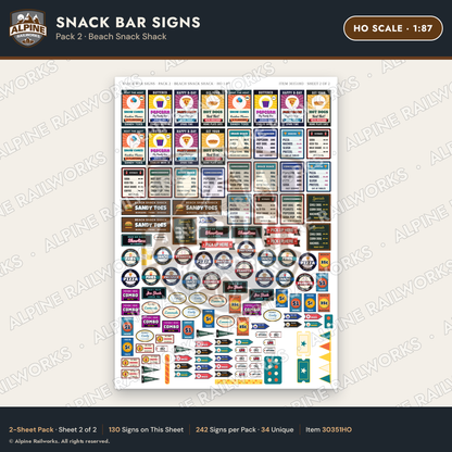 Alpine Railworks 30351HO HO Scale Snack Bar Signs - Beach Snack Shack