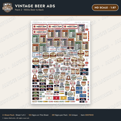 Alpine Railworks 30075HO HO Scale Vintage Beer Ads - Beer Is Back