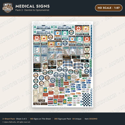 Alpine Railworks 30321HO HO Scale Medical Signs - Dentist