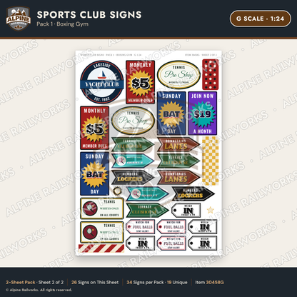 Alpine Railworks 30458G G Scale Sports Club Signs - Boxing Gym