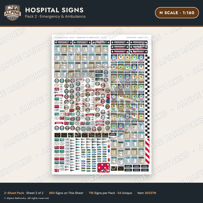 Alpine Railworks 30327N N Scale Hospital Signs - Emergency & Ambulance