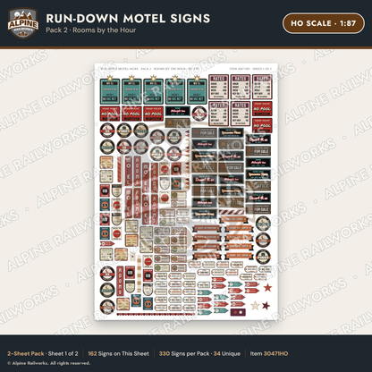 Alpine Railworks 30471HO HO Scale Run-Down Motel Signs