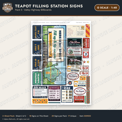 Alpine Railworks 30910O O Scale Roadside Signs - Teapot Gas Station