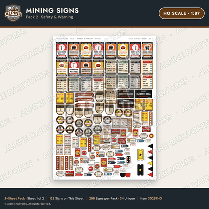 Alpine Railworks 30267HO HO Scale Mining Signs - Safety & Warning