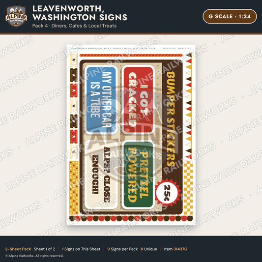 Alpine Railworks 31437G G Scale Leavenworth WA Signs - Diners & Cafes