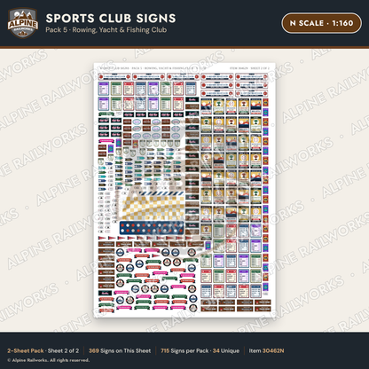 Alpine Railworks 30462N N Scale Sports Club Signs - Rowing & Yacht