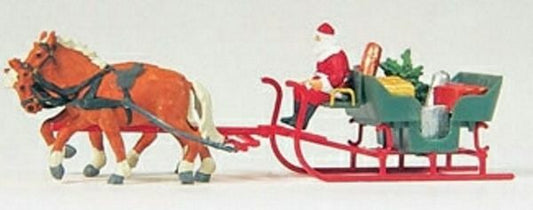 Preiser 30448 HO Scale Horse Drawn Sleigh -- Father Christmas & Parcels