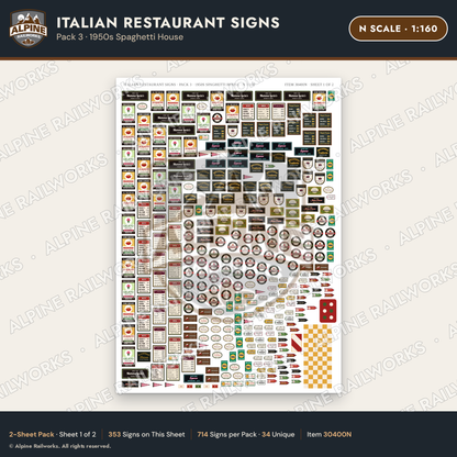 Alpine Railworks 30400N N Scale Italian Restaurant Signs