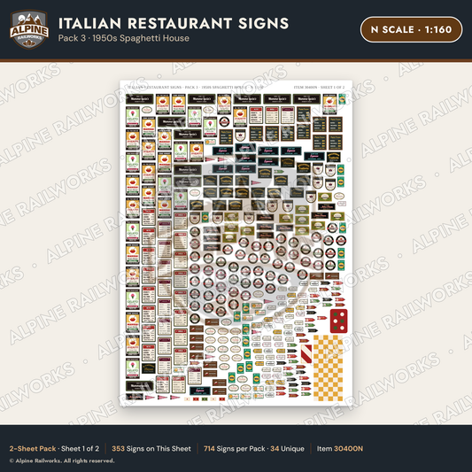 Alpine Railworks 30400N N Scale Italian Restaurant Signs