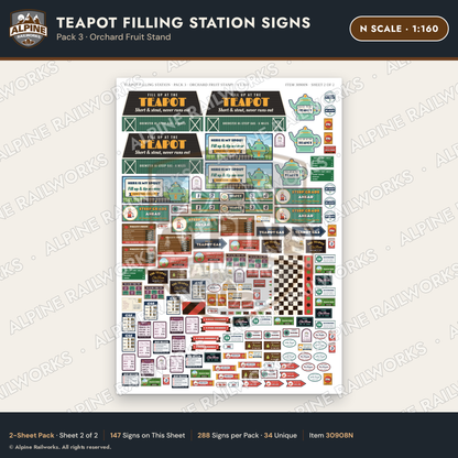 Alpine Railworks 30908N N Scale Roadside Signs - Teapot Gas Station