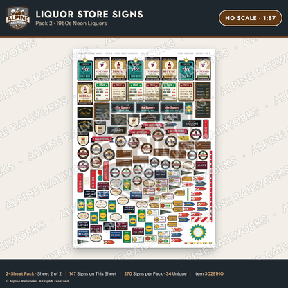 Alpine Railworks 30291HO HO Scale Liquor Store Signs - Neon Liquors