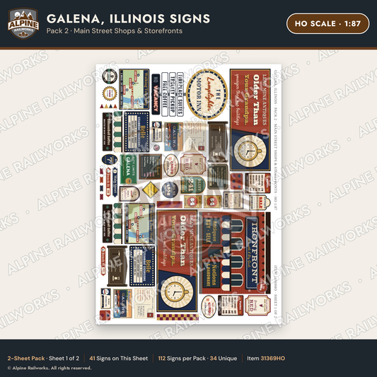 Alpine Railworks 31369HO HO Scale Galena IL Signs - Main Street Shops