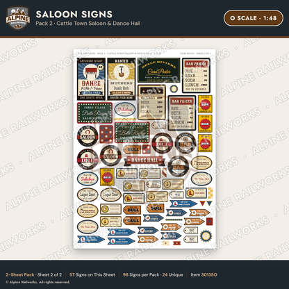 Alpine Railworks 30135O O Scale Saloon Signs - Cattle Town Saloon