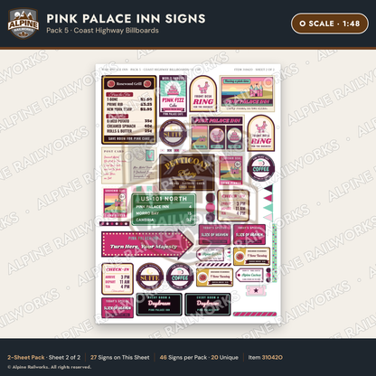 Alpine Railworks 31042O O Scale Roadside Signs - Pink Themed Motel