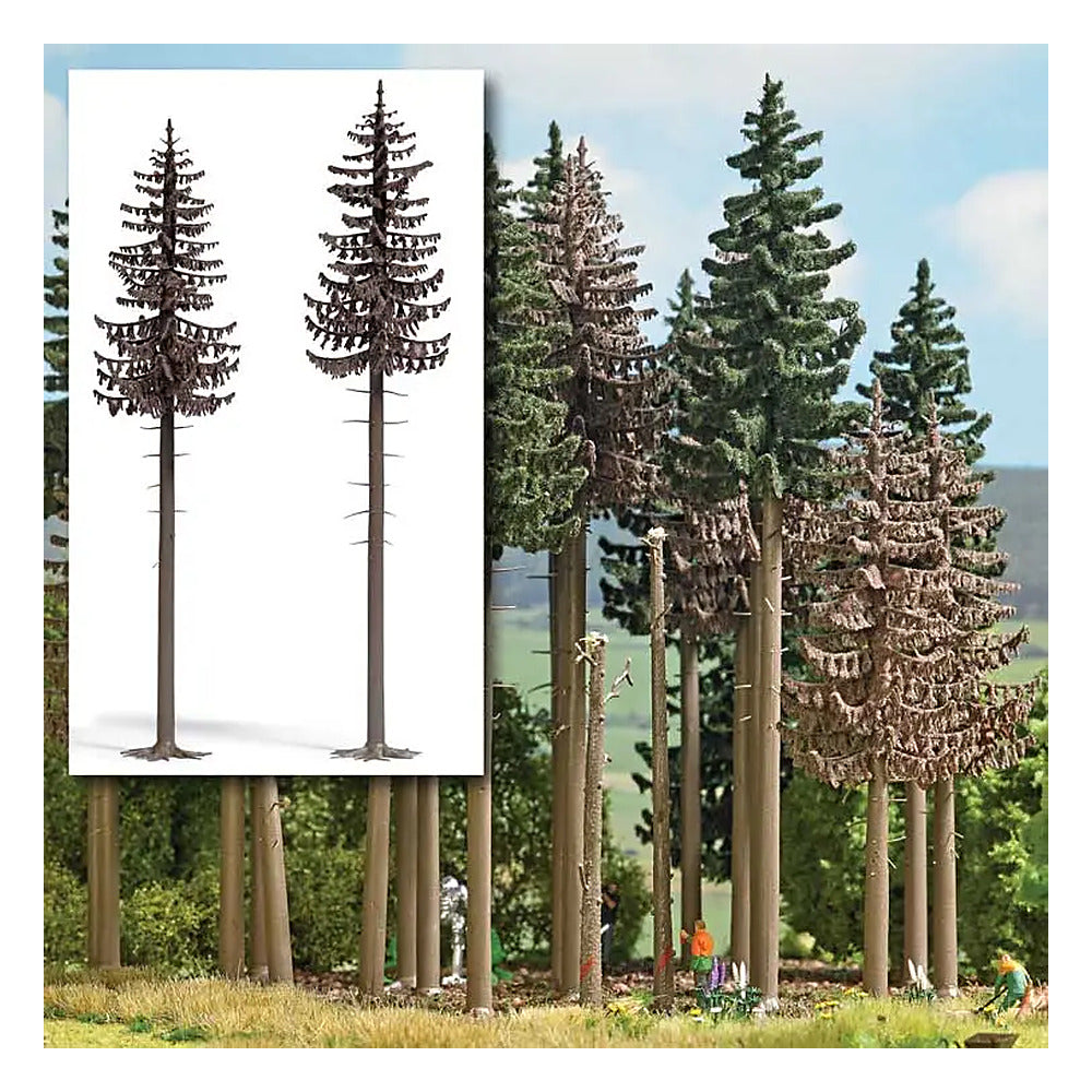busch 6168 a scale dead spruce trees 18 19cm tall pkg2