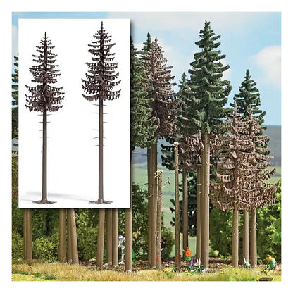 busch 6168 a scale dead spruce trees 18 19cm tall pkg2
