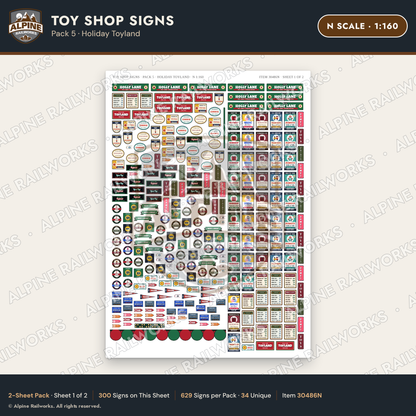 Alpine Railworks 30486N N Scale Toy Shop Signs - Holiday Toyland