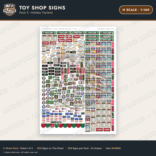 Alpine Railworks 30486N N Scale Toy Shop Signs - Holiday Toyland