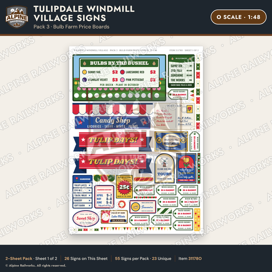 Alpine Railworks 31178O O Scale Roadside Signs - Windmill Village