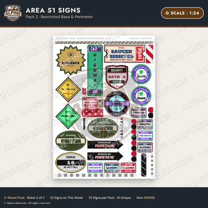 Alpine Railworks 30141G G Scale Area 51 Signs - Restricted Base