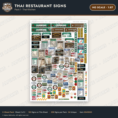 Alpine Railworks 30410HO HO Scale Thai Restaurant Signs - Thai Kitchen