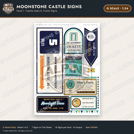 Alpine Railworks 31014G G Scale Roadside Signs - Stone Castle