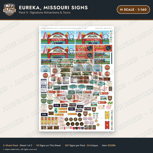 Alpine Railworks 31228N N Scale Eureka MO Signs - Attractions & Tours