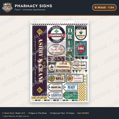Alpine Railworks 30308G G Scale Pharmacy Signs - Victorian Apothecary