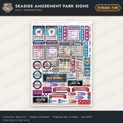 Alpine Railworks 30213O O Scale Seaside Amusement Park Signs