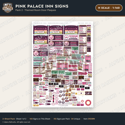 Alpine Railworks 31039N N Scale Roadside Signs - Pink Themed Motel
