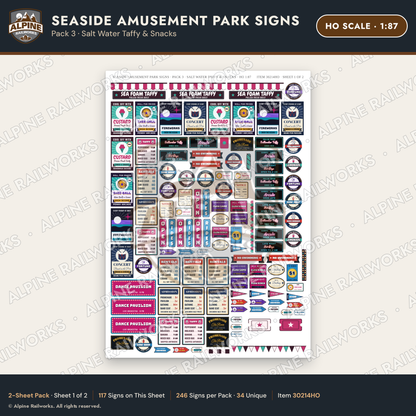 Alpine Railworks 30214HO HO Scale Seaside Amusement Park Signs