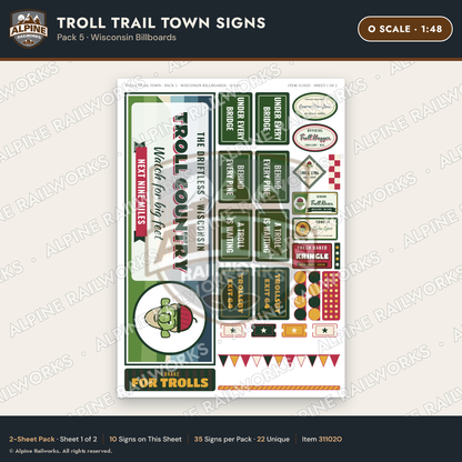 Alpine Railworks 31102O O Scale Roadside Attraction Signs - Troll Town