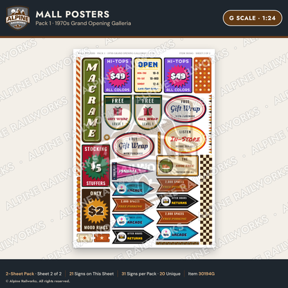 Alpine Railworks 30194G G Scale Mall Posters - Grand Opening Galleria