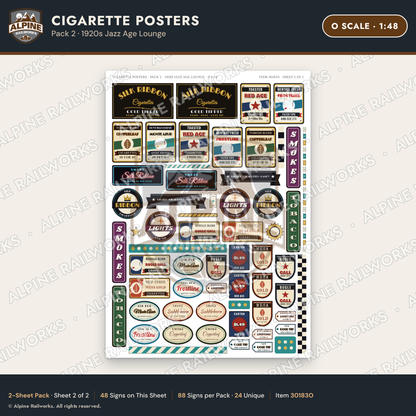 Alpine Railworks 30183O O Scale Cigarette Posters - Jazz Age Lounge