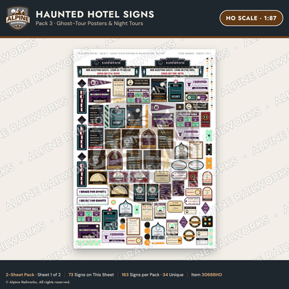 Alpine Railworks 30688HO HO Scale Haunted Hotel Signs