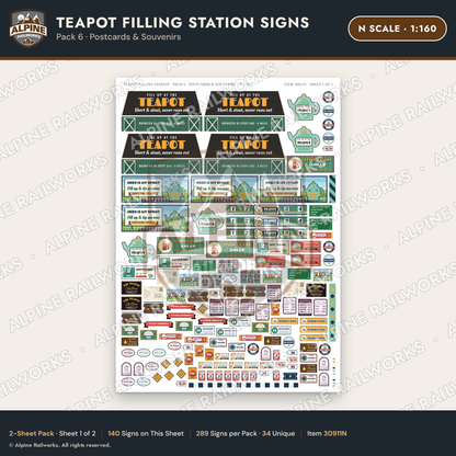 Alpine Railworks 30911N N Scale Roadside Signs - Teapot Gas Station
