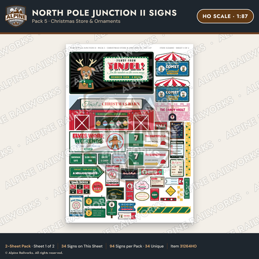 Alpine Railworks 31264HO HO Scale Christmas Town Signs - Ornaments