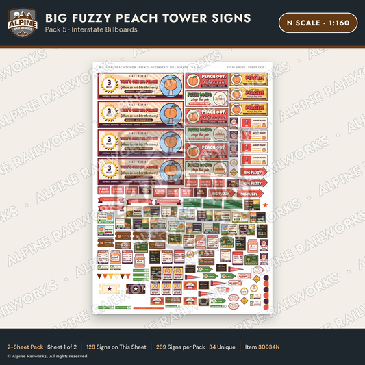Alpine Railworks 30934N N Scale Roadside Signs - Peach Water Tower
