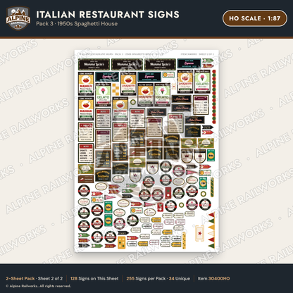 Alpine Railworks 30400HO HO Scale Italian Restaurant Signs